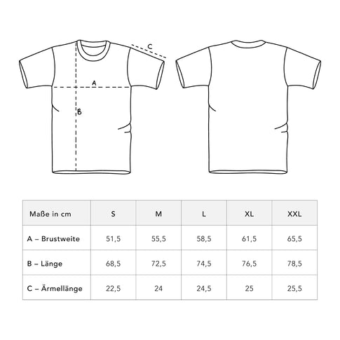 Größentabelle für T-Shirts von Eulenschnitt