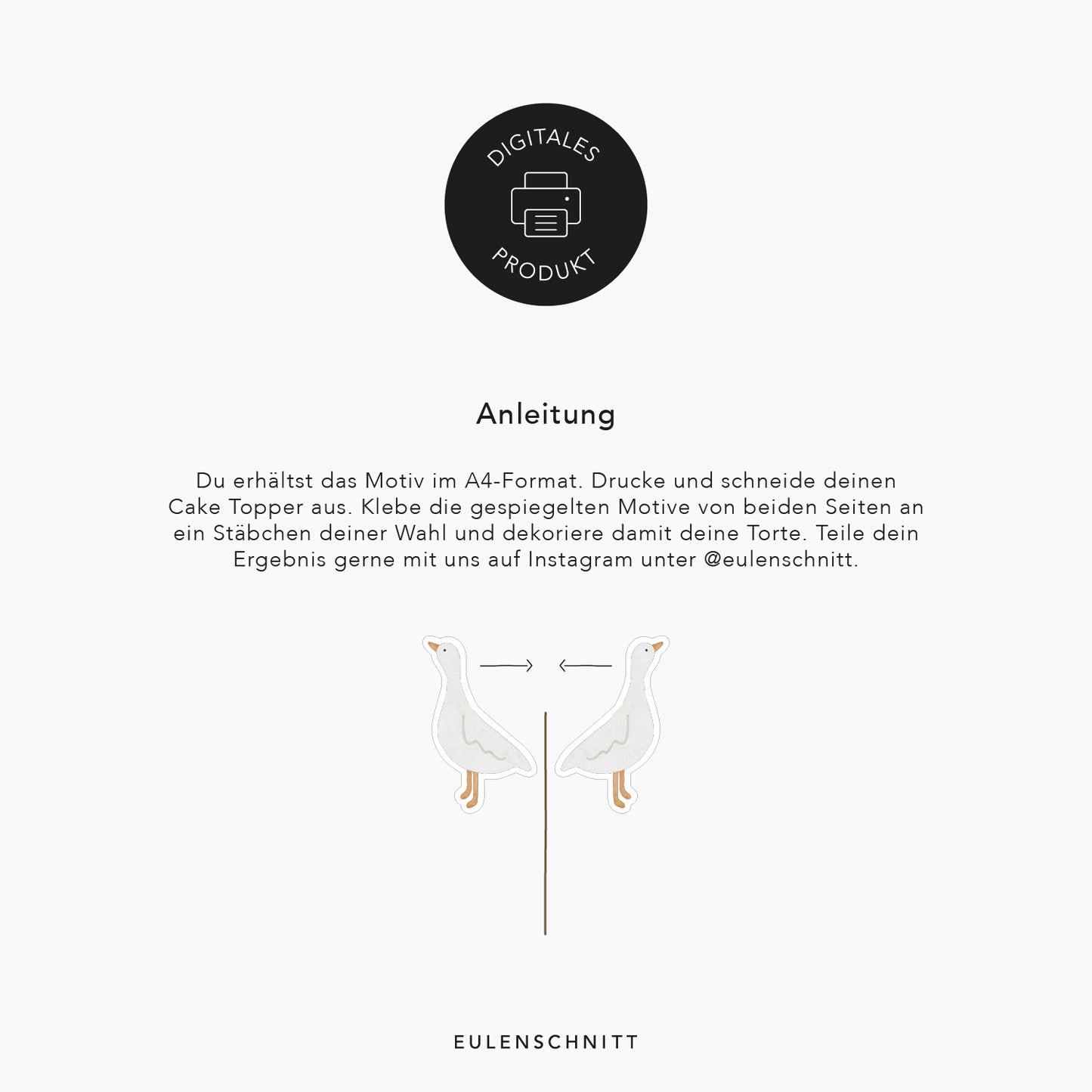 Anleitung, die zeigt, wie die einzelnen Schritte aussehen, wenn man die Cake-Topper zu Hause nachbasteln möchte. Ausdrucken, ausschneiden und an ein Stäbchen eigener Wahl befestigen. Am Ende dekorieren.