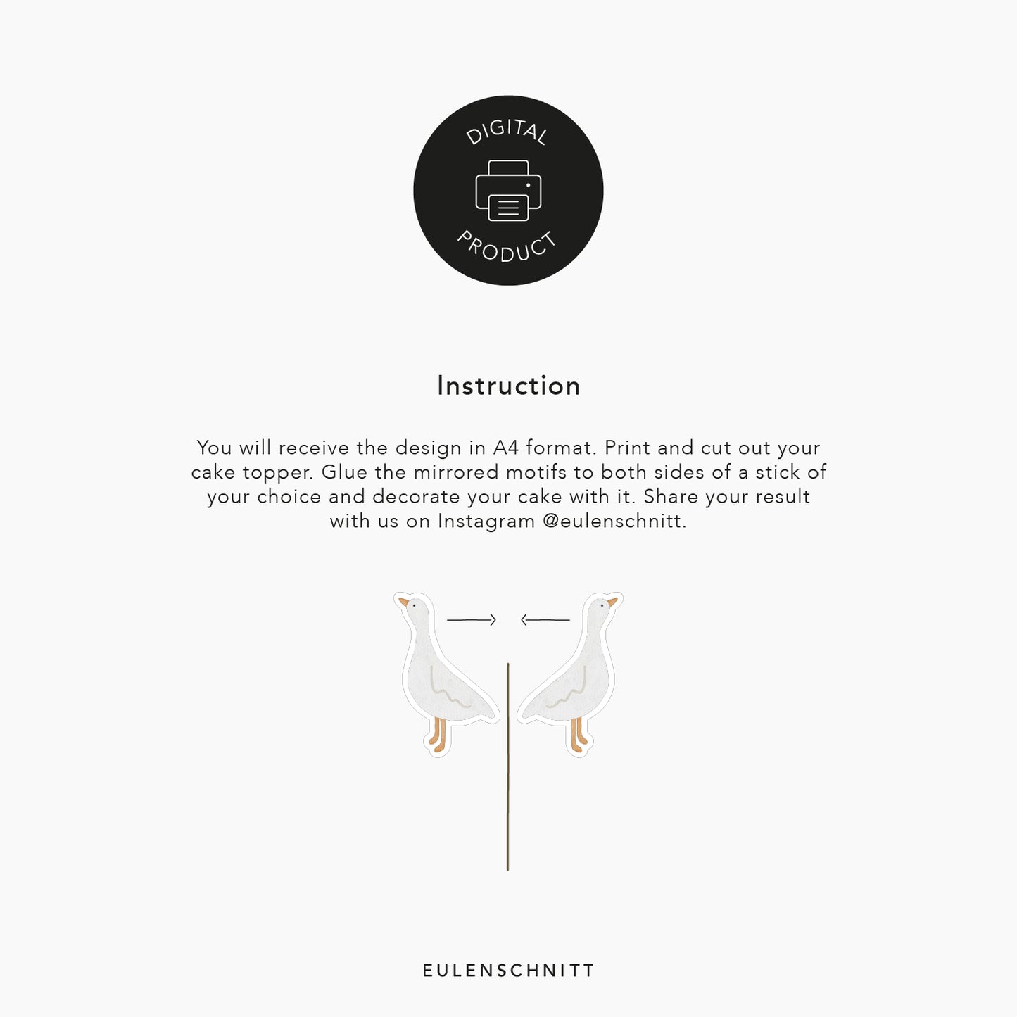 Instruction showing the individual steps for making the cake toppers at home. Print, cut out and attach to a stick of your choice. Decorate at the end.