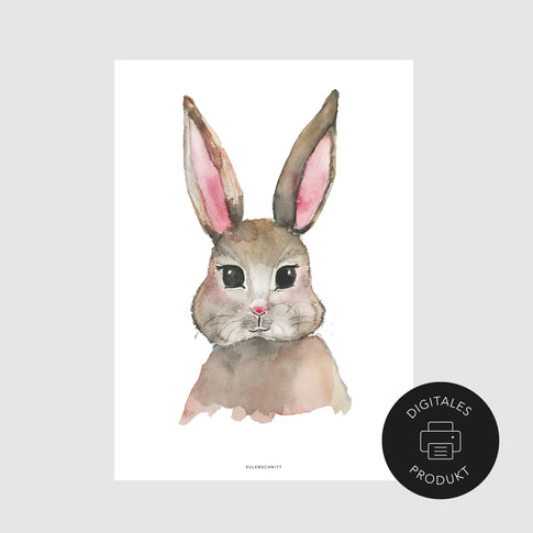 Neutrale Ansicht vom Hasen Poster im Aquarell Stil, gekennzeichnet als digitales Produkt.