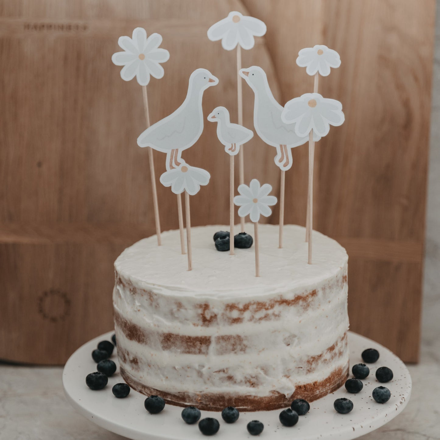 Digitaler Cake Topper Gänsefamilie mit großen und kleinen Gänseblümchen – Printable Tortendeko für Babyparty oder Geburtstag, Eulenschnitt Design