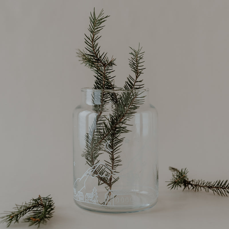 Vase aus Glas groß Schneelandschaft