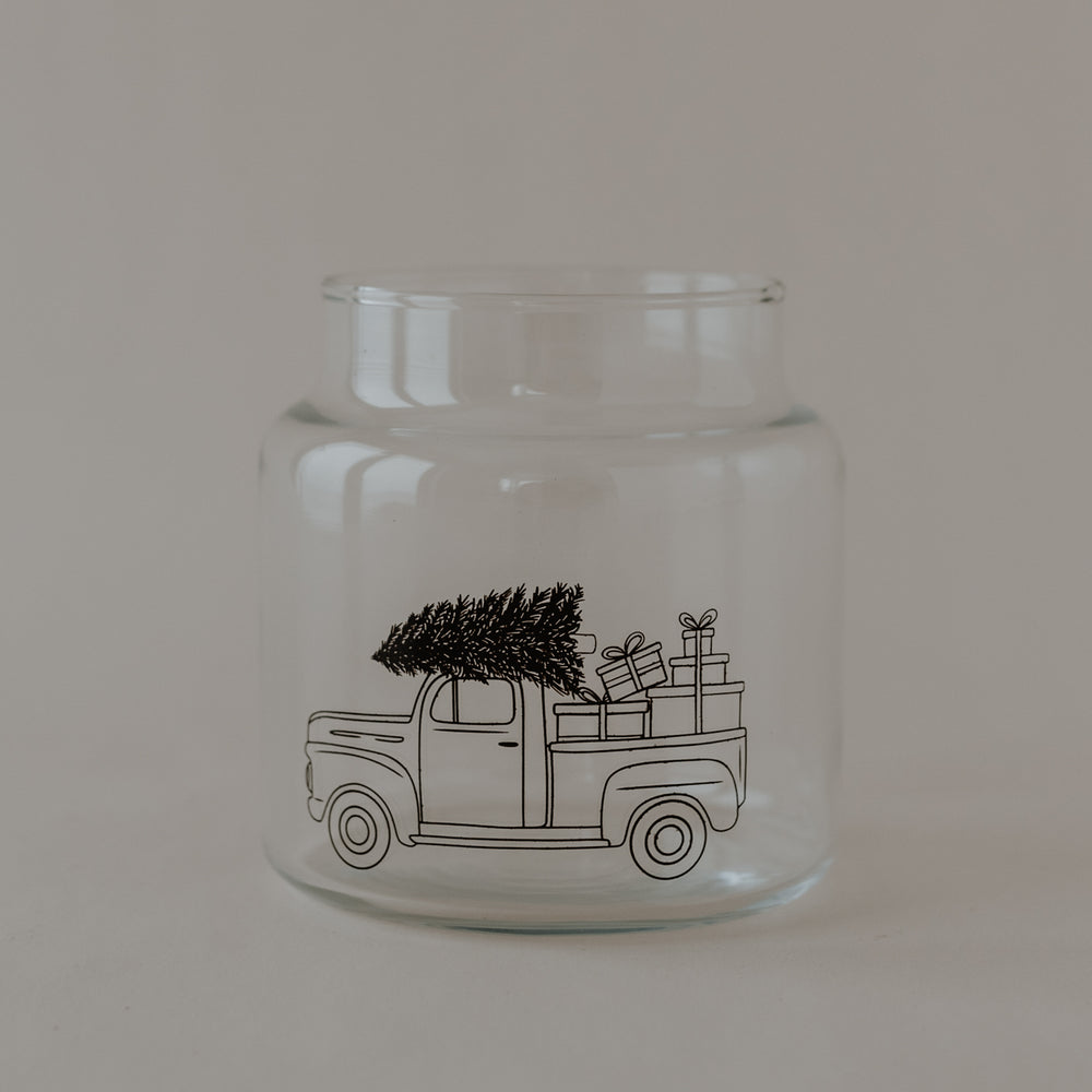 Vase moyen en verre d'une voiture de Noël