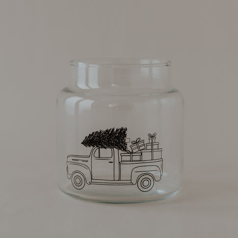 Vase moyen en verre d'une voiture de Noël