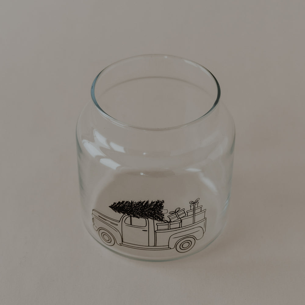 Vase moyen en verre d'une voiture de Noël