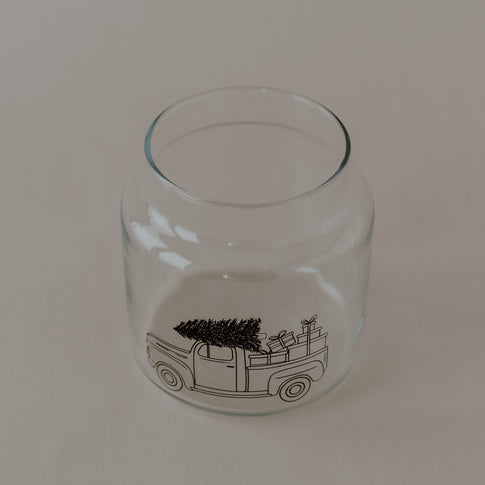 Vase moyen en verre d'une voiture de Noël