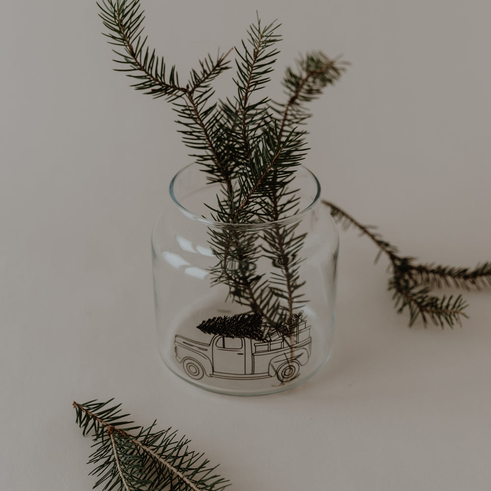 Vase aus Glas mittel Weihnachtsauto