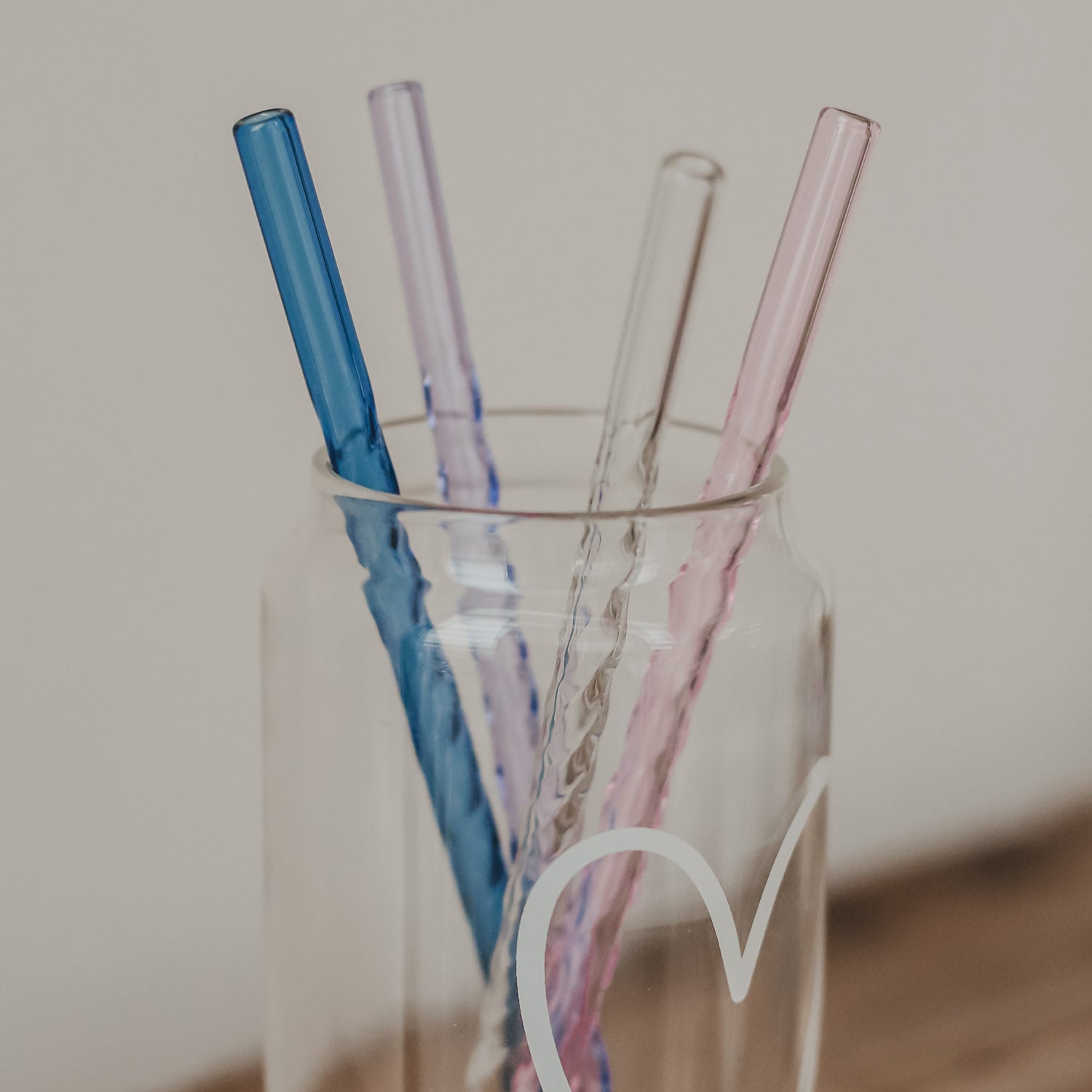 Strohhalme gedreht aus Glas 20cm Rosa im 4er Set