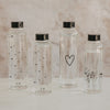Glas Trinkflaschen Set mit Herz- und Blumenwiese Design, 500 ml, schwarzer Deckel