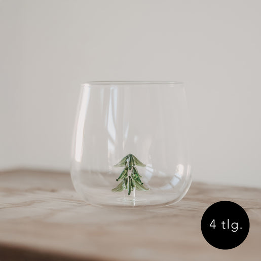 Trinkglas mit Tannenbaumfigur im Glasboden, 4er-Set – festliches Glas für Weihnachten und stilvolle Winter-Getränke.
