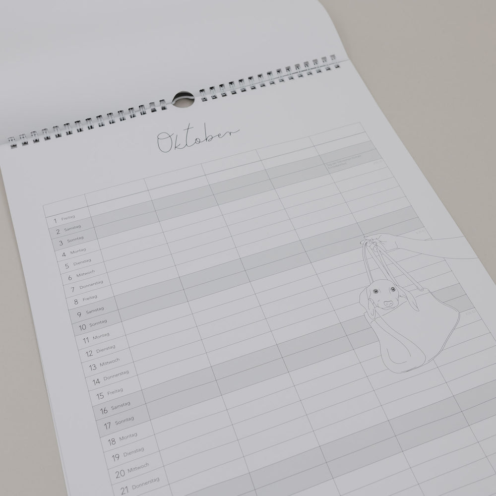 Familienkalender Oktober Monatsübersicht mit feiner Illustration