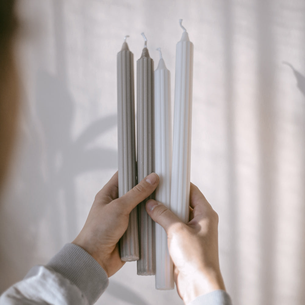 Stabkerzen grau & weiß | Eulenschnitt