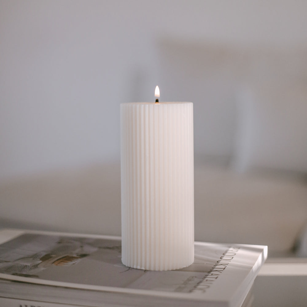 Blockkerze Rillen 70 x 150 weiß | Eulenschnitt 