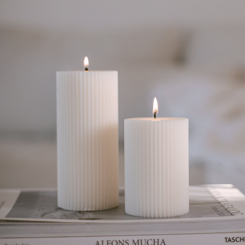 Blockkerze Rillen 70 x 150 weiß | Eulenschnitt 