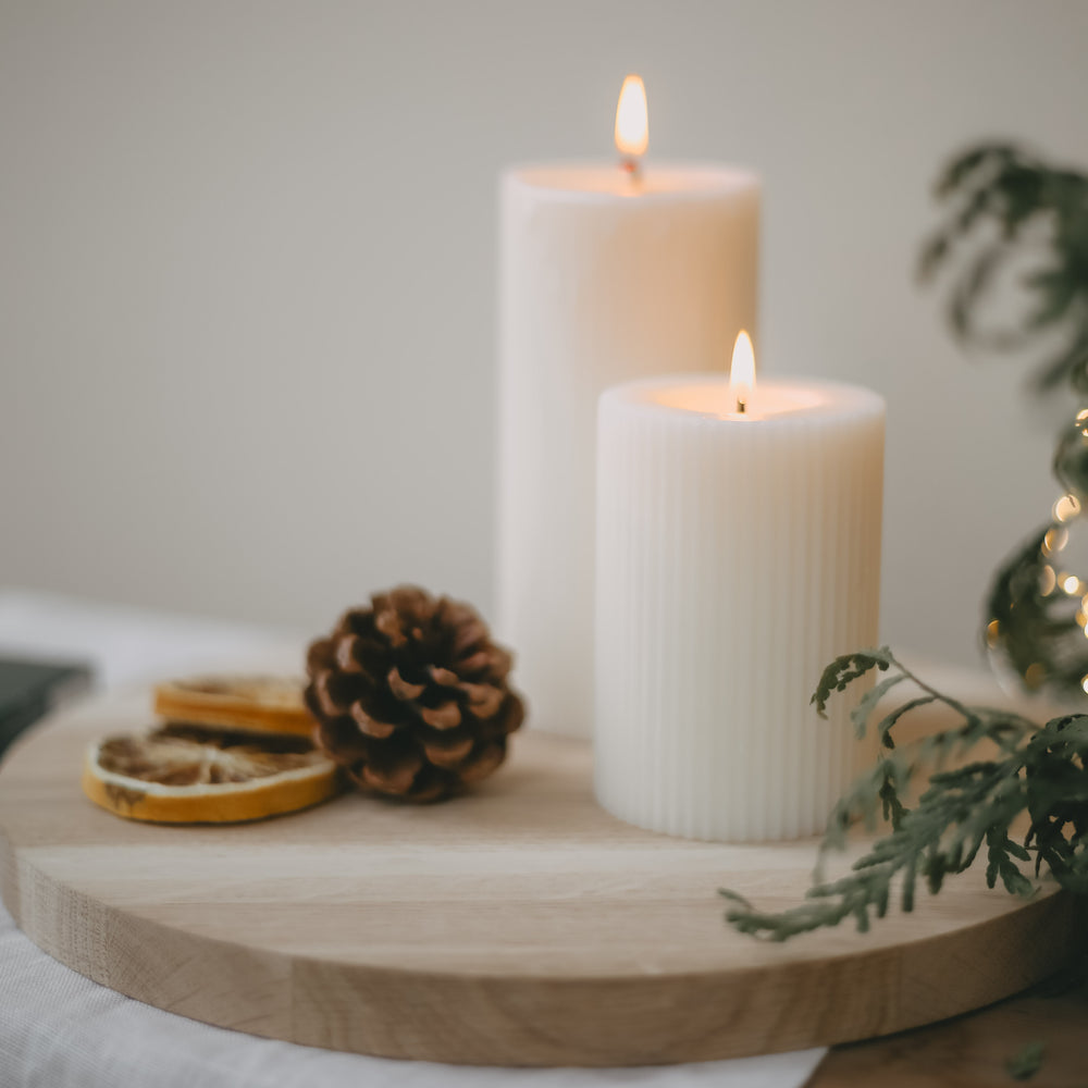 Blockkerze Rillen 70 x 150 weiß | Eulenschnitt 