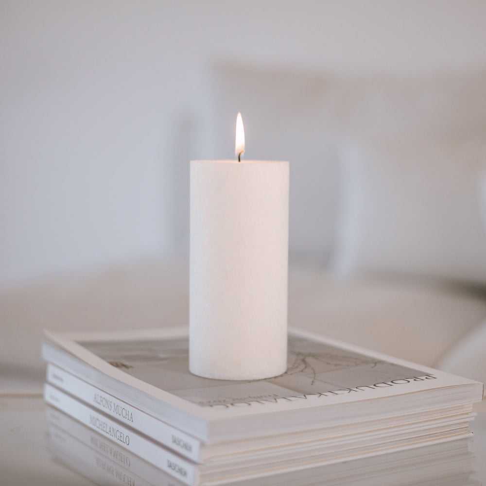 Blockkerze Olive 70x150 weiß | Eulenschnitt 