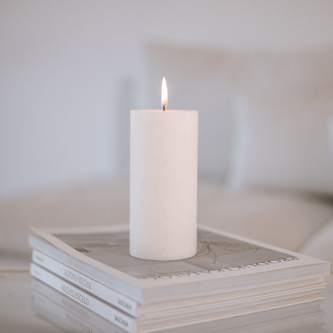 Blockkerze Olive 70x150 weiß | Eulenschnitt 