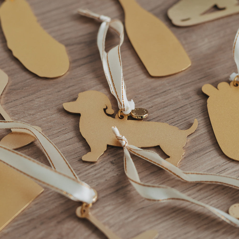 Baumschmuck Weihnachtsdackel von hinten | Eulenschnitt 