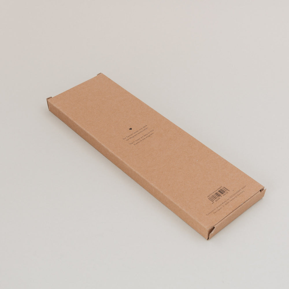 Rückseite der Verpackung vom Papiertannen 2er Set dunkelgrün aus Karton – flach, nachhaltig und platzsparend gestaltet.