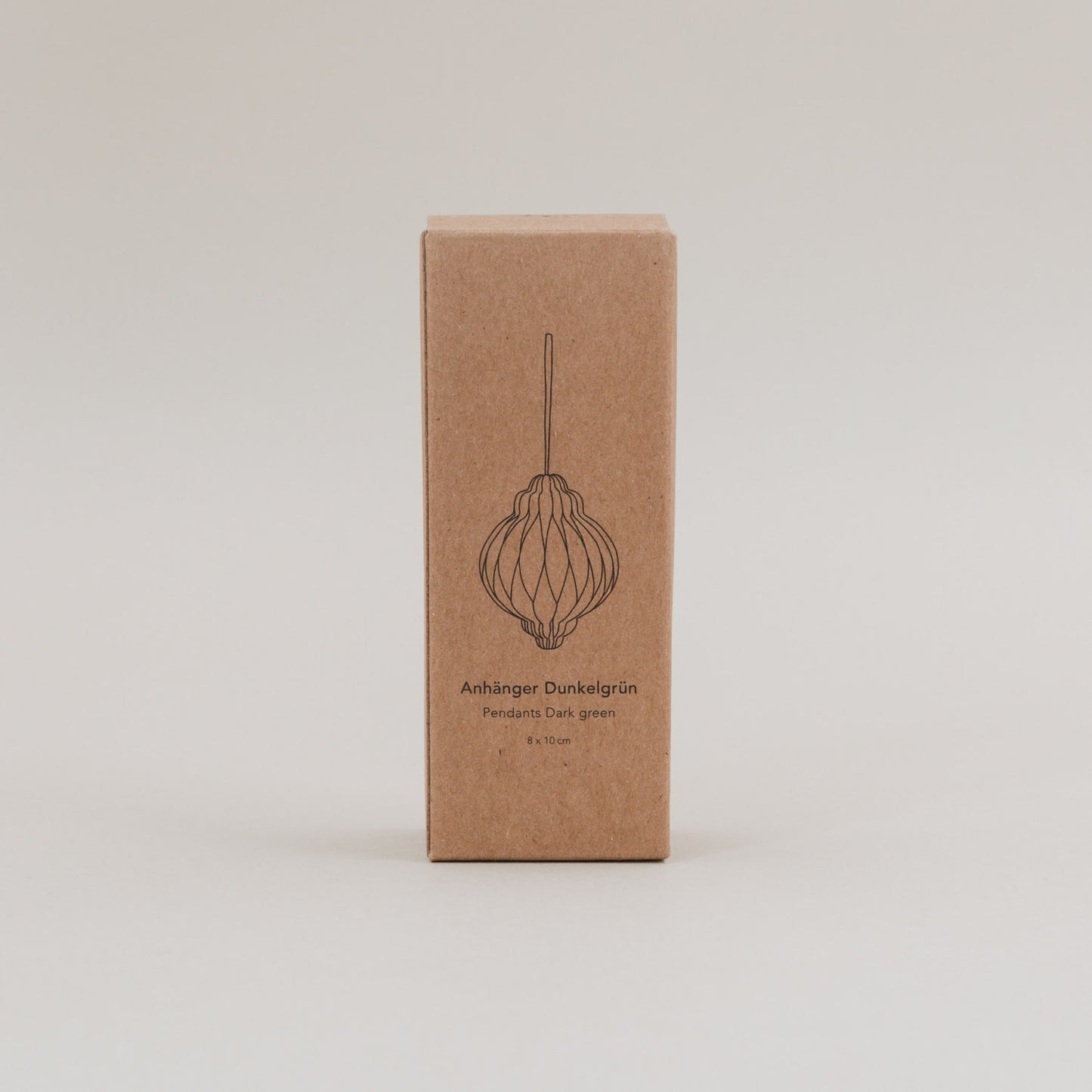 Verpackung des 3er Sets Papieranhänger in Dunkelgrün – minimalistisch, mit Produktzeichnung und Maße.