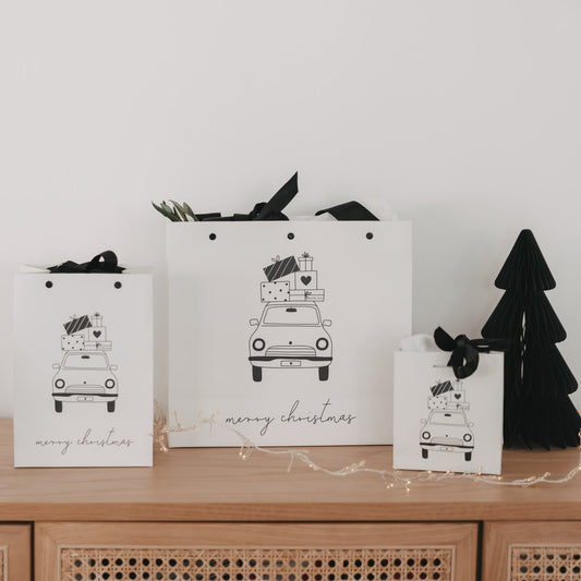 Geschenktüten Set Weihnachten in drei Größen mit Auto Motiv