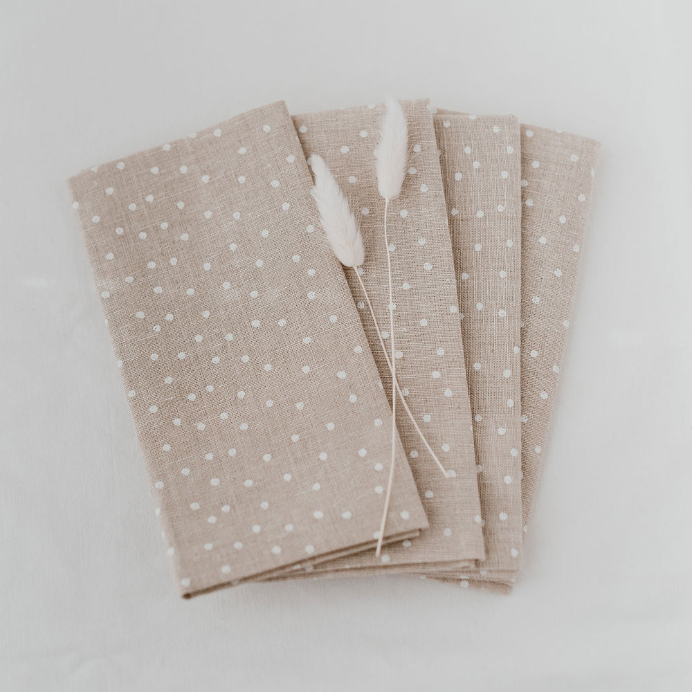 Serviettes en lin naturel à pois en lot de 4