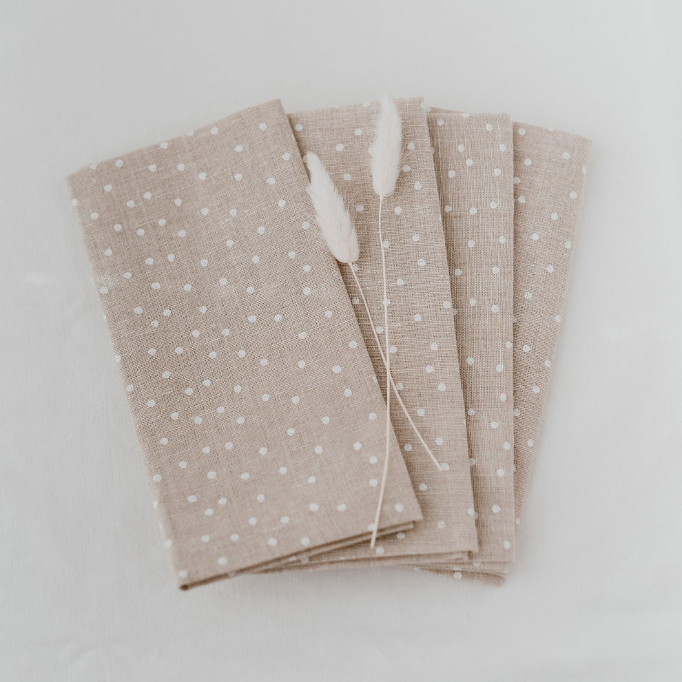 Serviettes en lin naturel à pois en lot de 4