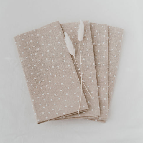 Serviettes en lin naturel à pois en lot de 4