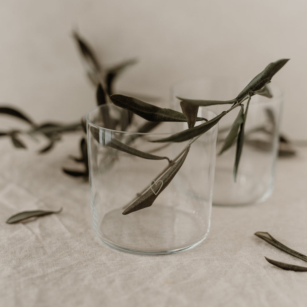 Verres à eau en lot de 2 coeur blanc