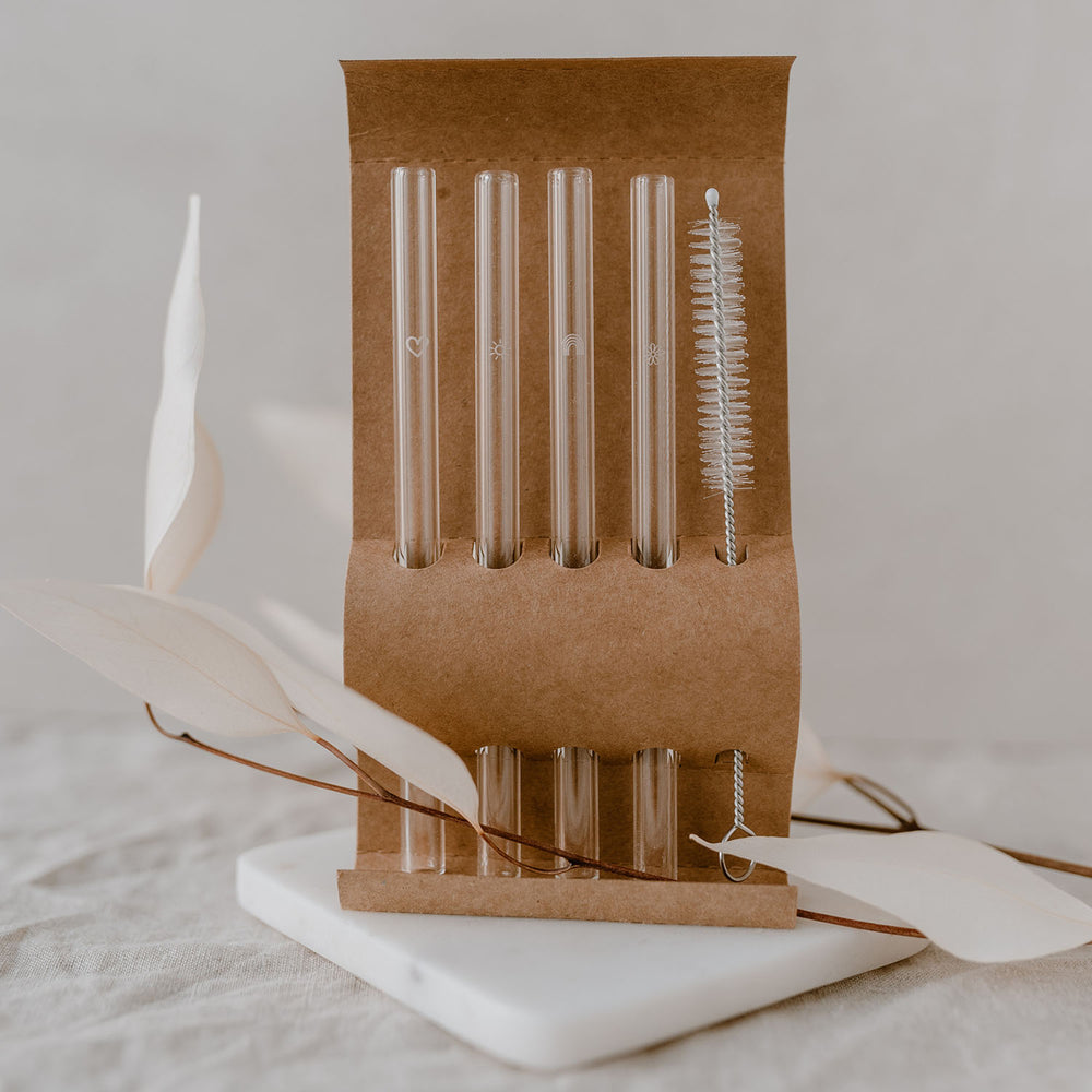 Strohhalme Sommer aus Glas 13cm im 4er Set