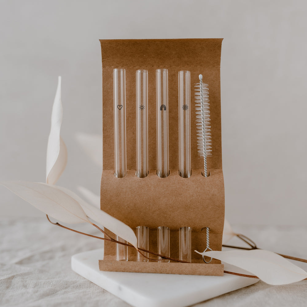 Pailles en verre Été Noir 13cm en lot de 4