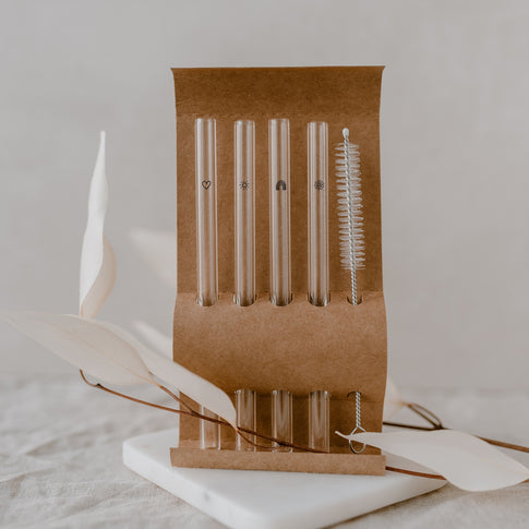 Pailles en verre Été Noir 13cm en lot de 4