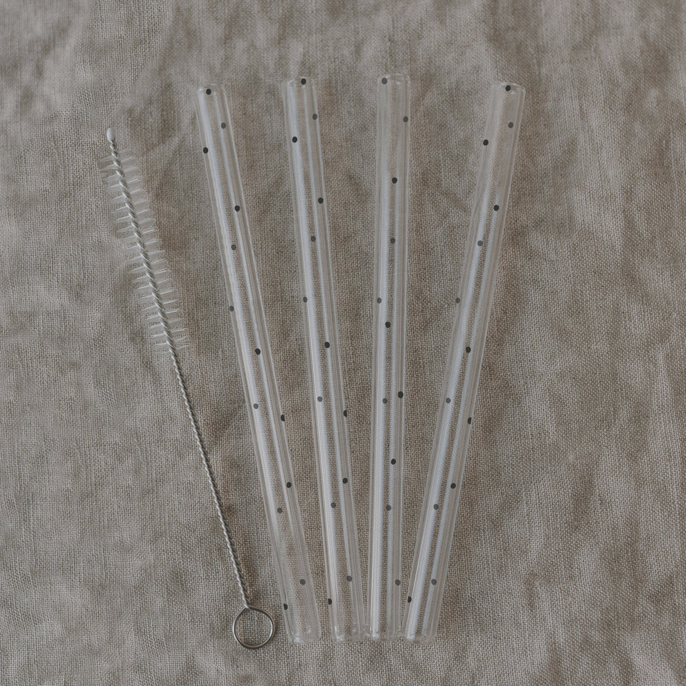 Pailles en verre Pois Noirs 13cm en lot de 4