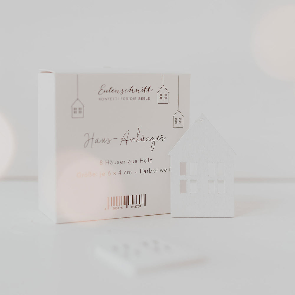 Pendentifs en bois Maison blanche en set de 8