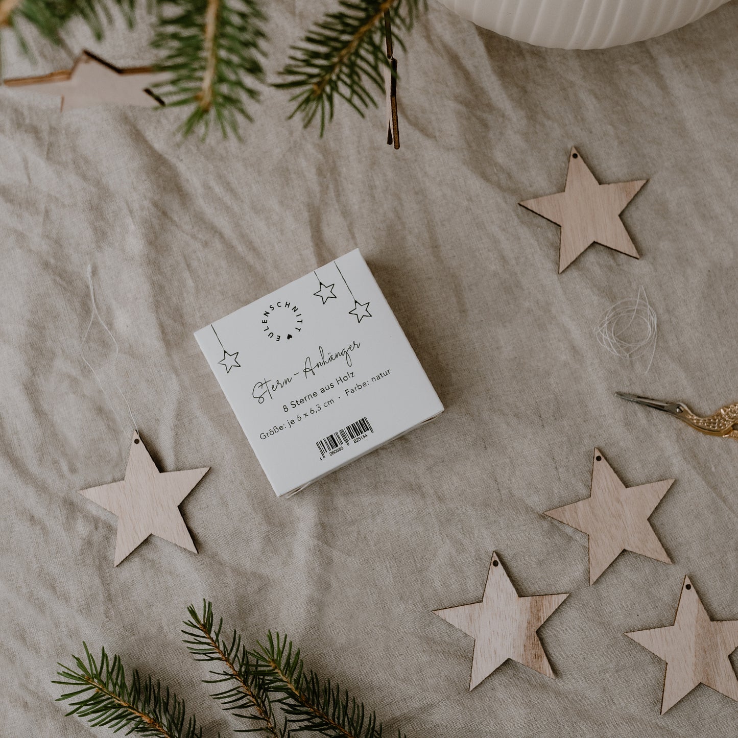 Pendentif étoile en bois naturel en lot de 8