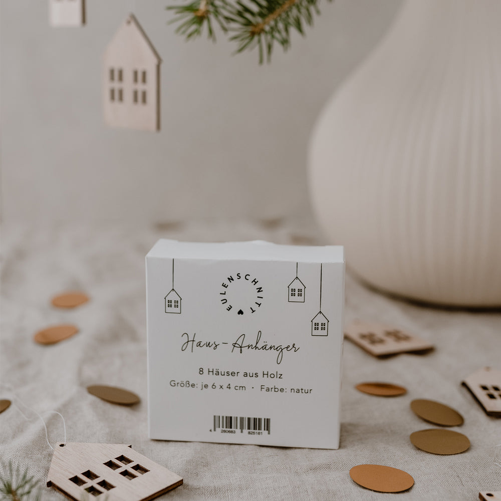 Pendentif en bois maison nature en lot de 8