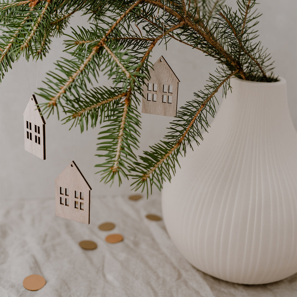 Pendentif en bois maison nature en lot de 8