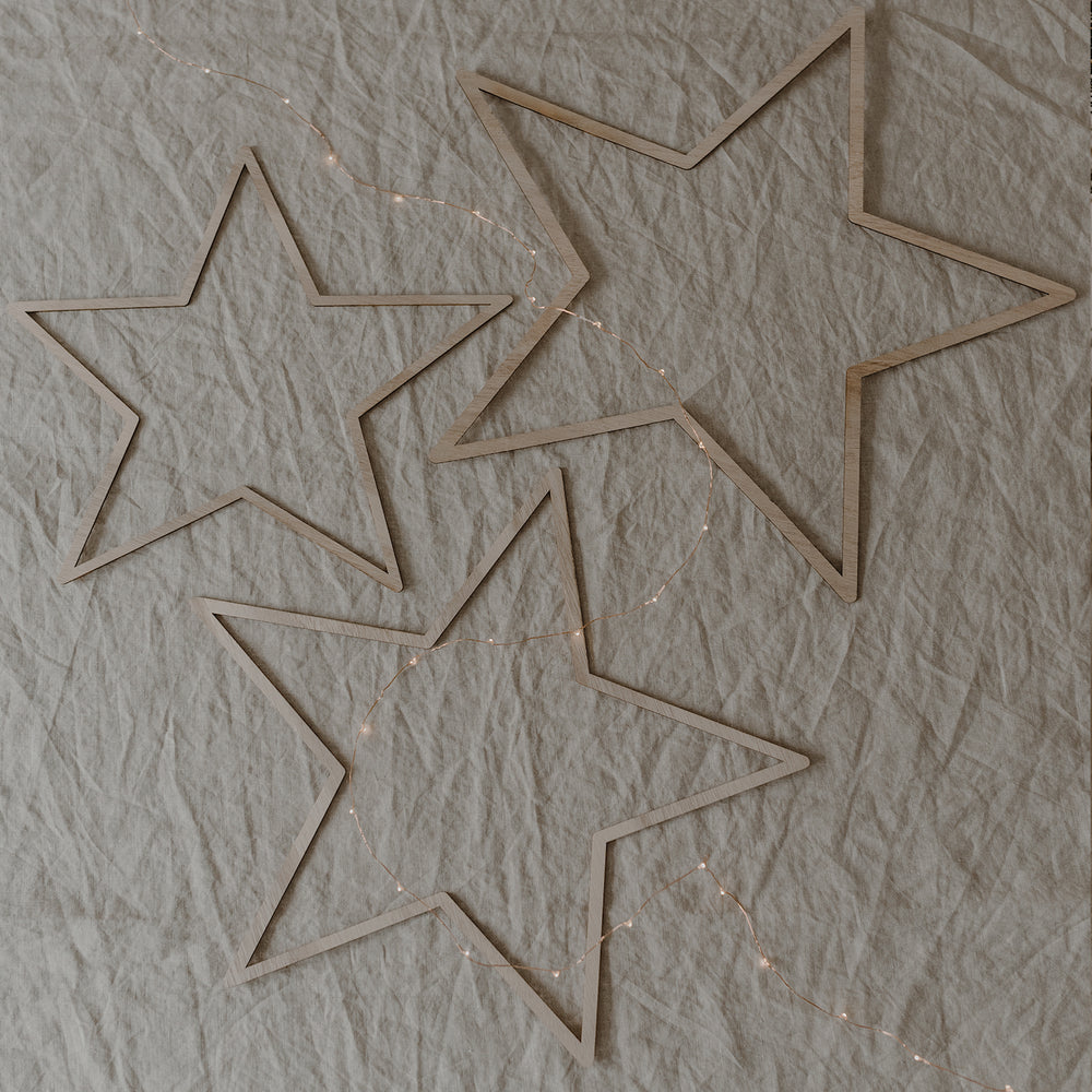 Couronne en bois Étoile Naturelle en lot de 3