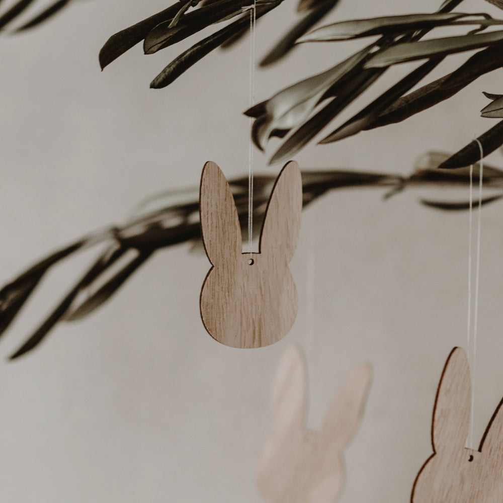 Pendentifs en bois lapin naturel en lot de 8