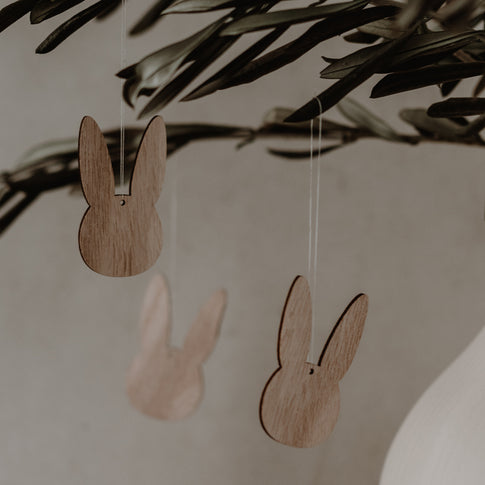 Pendentifs en bois lapin naturel en lot de 8