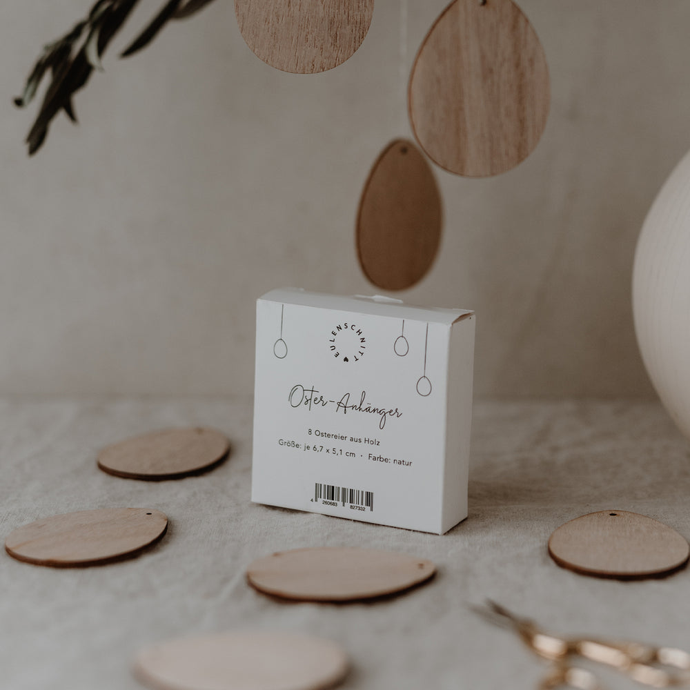 Pendentif en bois naturel Oeufs en lot de 8