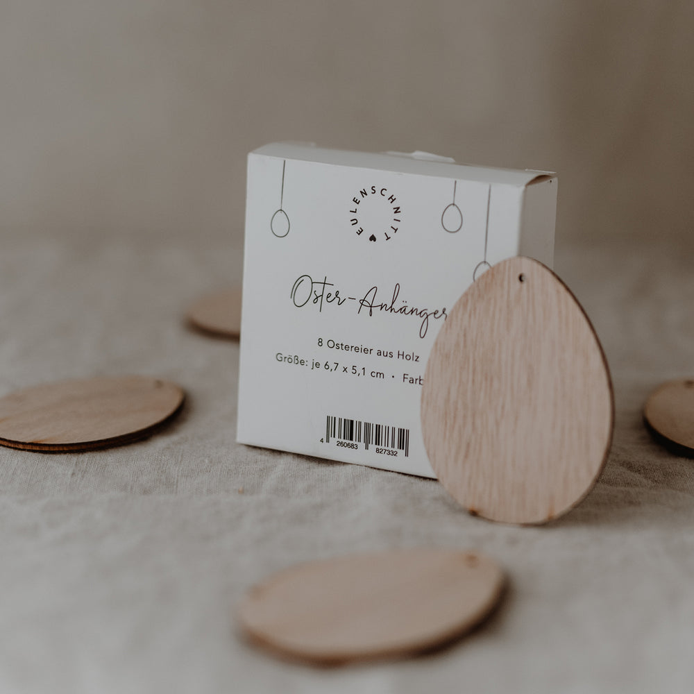 Pendentif en bois naturel Oeufs en lot de 8