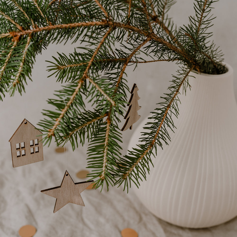 Pendentif en bois maison nature en lot de 8