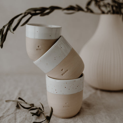 Becher Mama, Papa und kleiner Becher Mini | Eulenschnitt