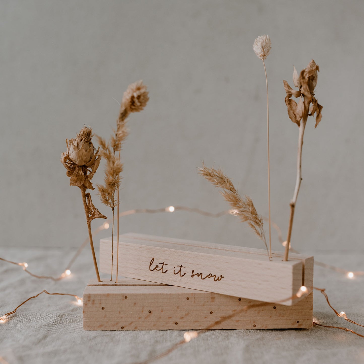 Lot de 2 Porte-cartes et fleurs séchées "Let it snow" 