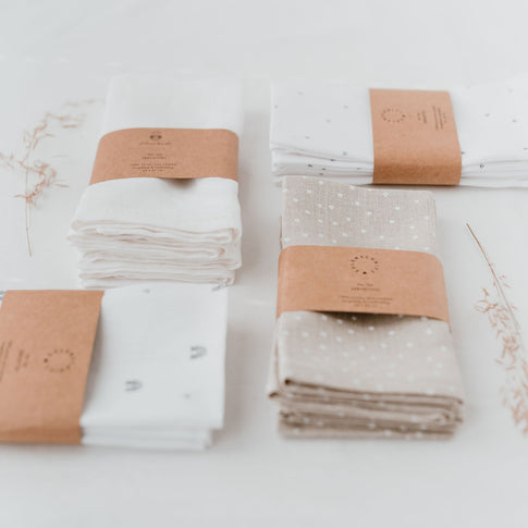 Serviettes en lin naturel à pois en lot de 4