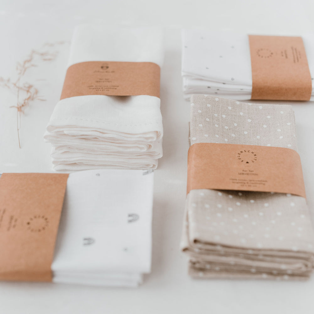 Serviettes en lin naturel à pois en lot de 4