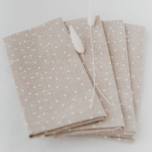 Serviettes en lin naturel à pois en lot de 4