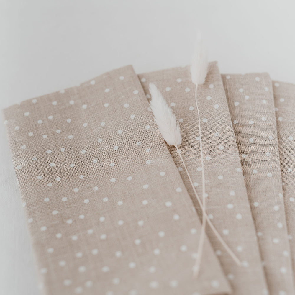 Serviettes en lin naturel à pois en lot de 4