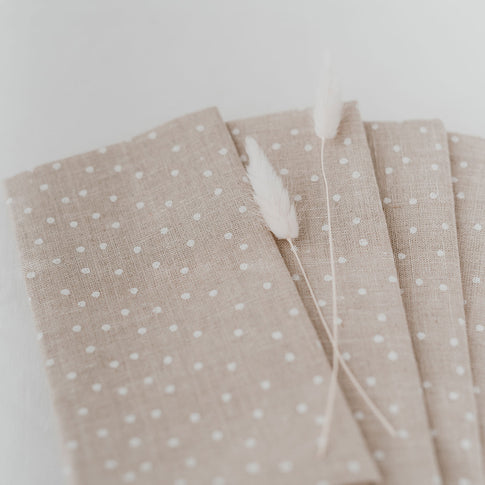 Serviettes en lin naturel à pois en lot de 4